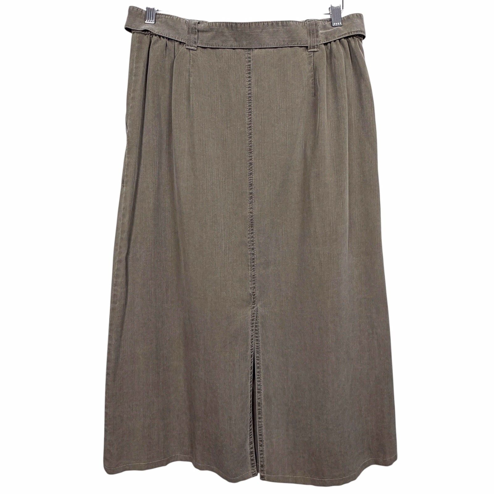 Nwt M&S Marks & Spencer Tencel Lyocell A-Line Midi Skirt Green Belted Size 10 — image 3 of 8